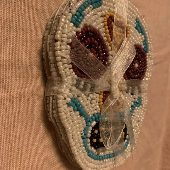 NEW Day of the Dead Skull Ghost Beaded 4pc Coaster Set - Picture 2 of 3